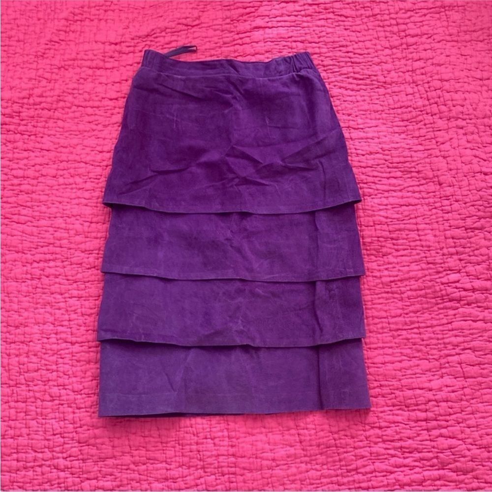 Lauren Alexandra Chic Asymmetrical Purple Tiered  genuine suede Skirt, US4